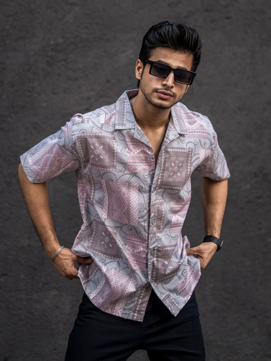 Paisley Light Pink Half Sleeve Shirt