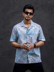Paisley Oversized Blue Half Sleeve Shirt