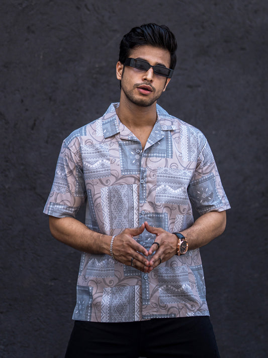 Paisley Light Grey Half Sleeve Shirt