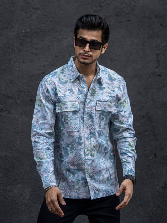 Poly Chromatic Printed Blue Full Sleeve Shirt