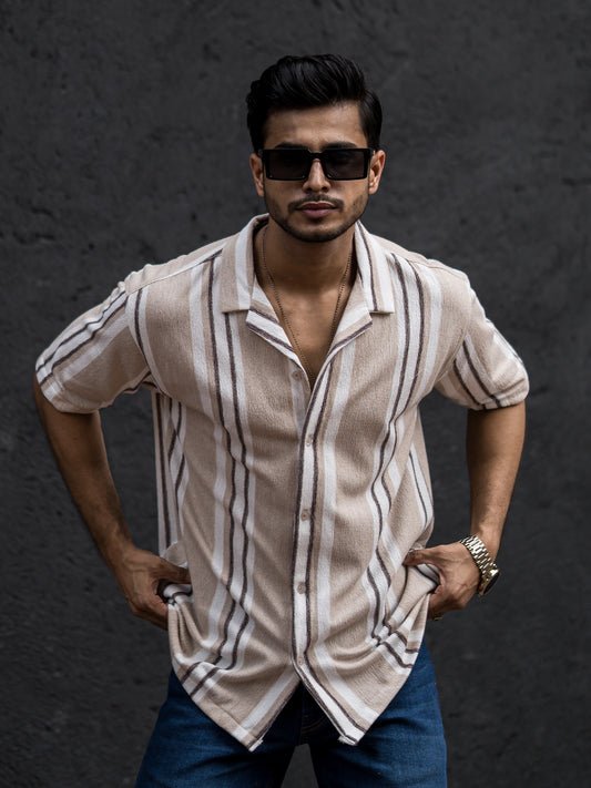 Striped Beige Half Sleeve Shirt