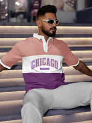 Chicago Pink & White Oversized Half Sleeve Polo T-Shirt