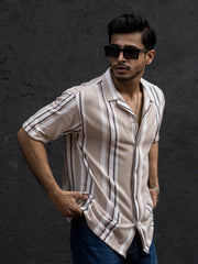 Striped Beige Half Sleeve Shirt
