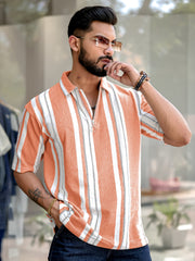 Stripe Brown Half Sleeve Polo T-Shirt