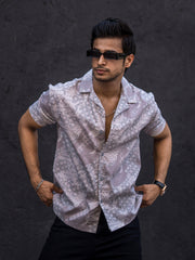 Paisley Oversized Light Grey Half Sleeve Shirt