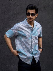 Paisley Oversized Blue Half Sleeve Shirt
