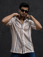 Striped Beige Half Sleeve Shirt