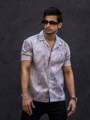 Paisley Oversized Light Grey Half Sleeve Shirt