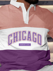 Chicago Pink & White Oversized Half Sleeve Polo T-Shirt