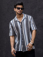 Striped Charcoal Grey Half Sleeve Shirt