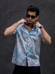 Paisley Oversized Blue Half Sleeve Shirt