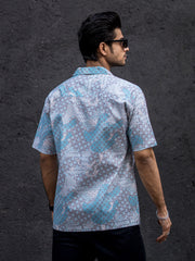 Paisley Oversized Blue Half Sleeve Shirt