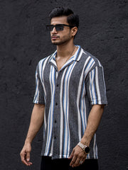Striped Charcoal Grey Half Sleeve Shirt