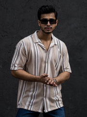 Striped Beige Half Sleeve Shirt