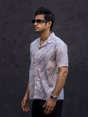 Paisley Oversized Light Grey Half Sleeve Shirt