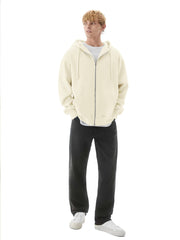 Monochrome Cream Half White Cozy Cut Hoodie Full Sleeve Sweatshirt