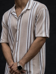 Striped Beige Half Sleeve Shirt
