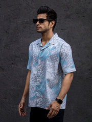 Paisley Oversized Blue Half Sleeve Shirt