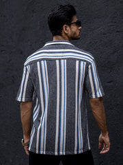 Striped Charcoal Grey Half Sleeve Shirt
