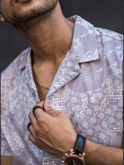 Paisley Oversized Light Grey Half Sleeve Shirt