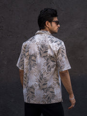 Leaf Printed Cream Half Sleeve Shirt