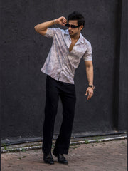 Paisley Oversized Light Grey Half Sleeve Shirt
