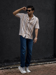 Striped Beige Half Sleeve Shirt