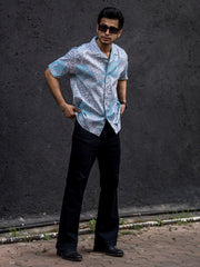 Paisley Oversized Blue Half Sleeve Shirt