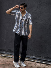 Striped Charcoal Grey Half Sleeve Shirt