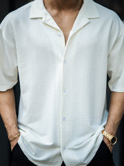 Seersucker Off White Half Sleeve Shirt
