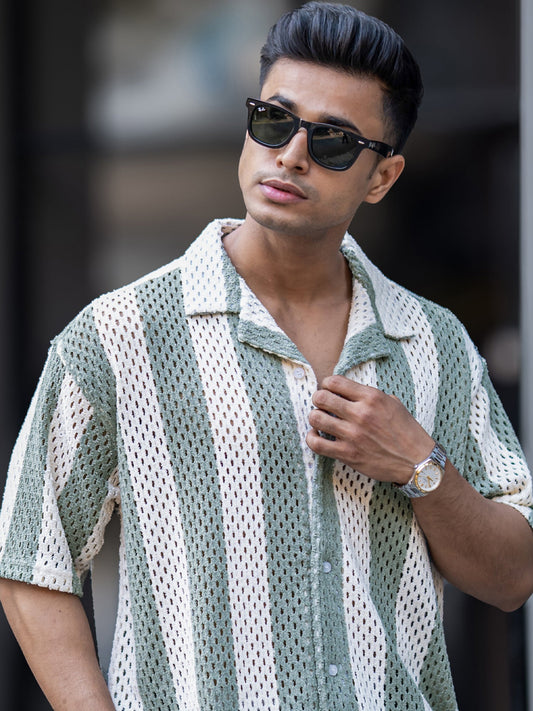 Resort Knit Green Half Sleeve Shirt