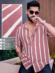Popcorn Knit Vertical Stripe Onion Half Sleeve Shirt