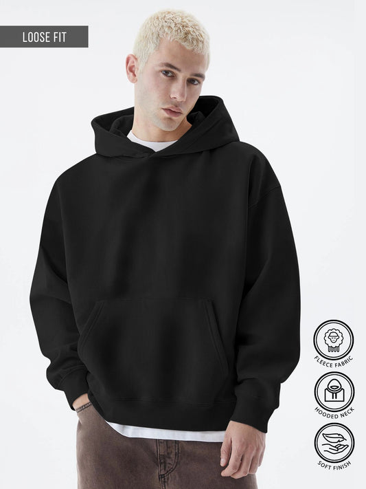 Cozy Cut  Pull Over Black Full Sleeve Sweatshirt