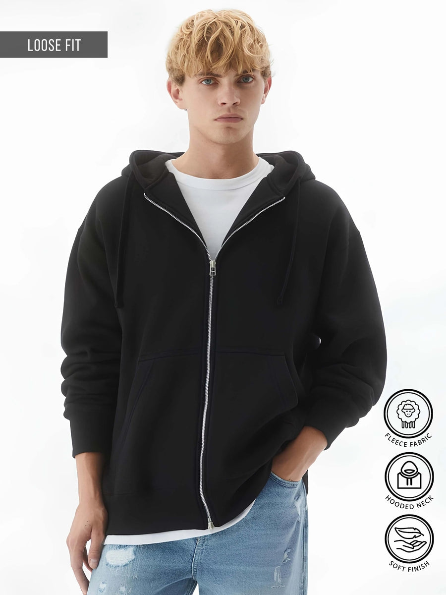Black full sleeve monochrome cozy cut sweatshirt for men