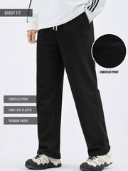 Black Embossed Baggy Fit Trackpant