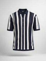 Aero Vertical Stripe Navy Half Sleeve Shirt