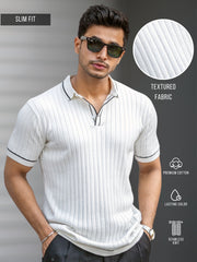 Golfknit White Flatknit Half Sleeve Polo T-Shirt