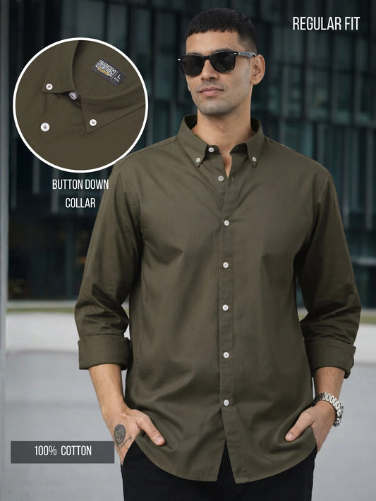 Soft Twill Olive Full Sleeve Shirt