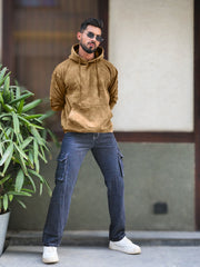 Rugged Acid Wash Brown Hooded Full Sleeve Sweatshirt