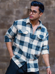 Herringbone Petrol Blue Full Sleeve Shirt