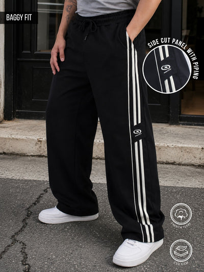 Cairo Strip Black Baggy Fit Trackpant