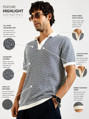 Maze Jacquard Flat-Knit Polo T-Shirt – Cream & Dark Navy