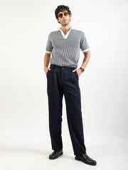 Maze Jacquard Flat-Knit Polo T-Shirt – Cream & Dark Navy