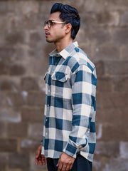 Herringbone Petrol Blue Full Sleeve Shirt