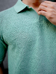 Croshia Knit Berly Green Half Sleeve Polo T-Shirt