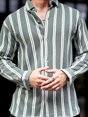 Terry Vertical Stripes Green Full Sleeve Shirt