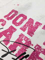 Don't Care White, Pink Half Sleeve T-Shirt