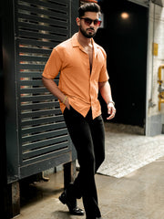 Elliot Knit Orange Lycra Half Sleeve Shirt