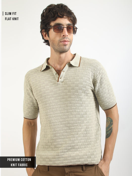 Biscuit Toasted Waffle Flat-Knit Half Sleeve Polo T-Shirt