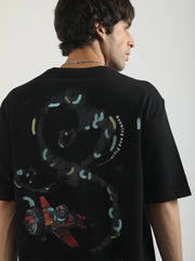Embroidery Jet Black Half Sleeve T-Shirt